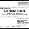 Binder Karlheinz 1939-1990 Todesanzeige